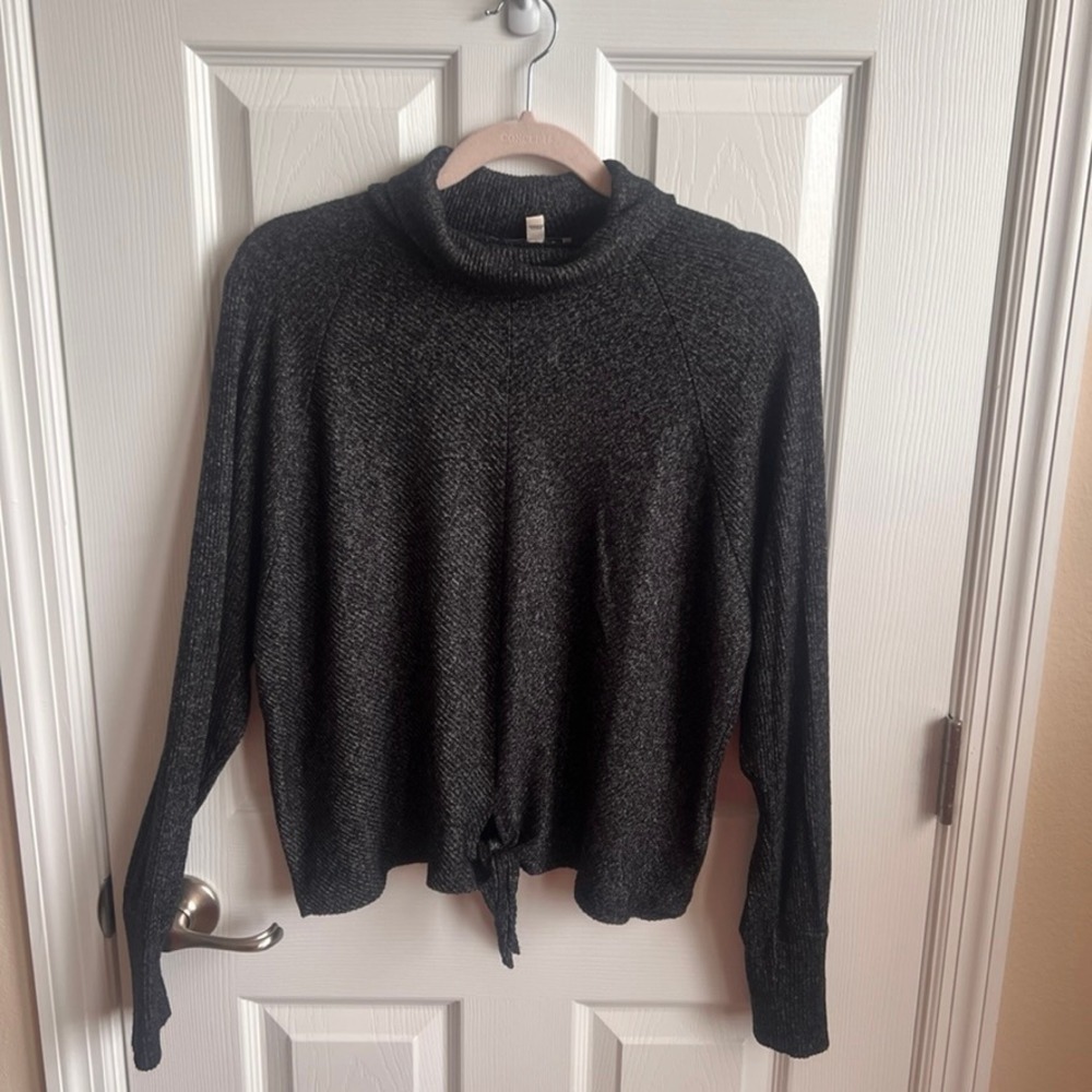 Express One Eleven Tie-Front Top Cowl Neck Long Sleeve Knit‎ Gray M